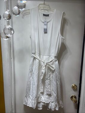 Lane Bryant White Sleeveless Tie-Waist Ruffle Hem Dress
